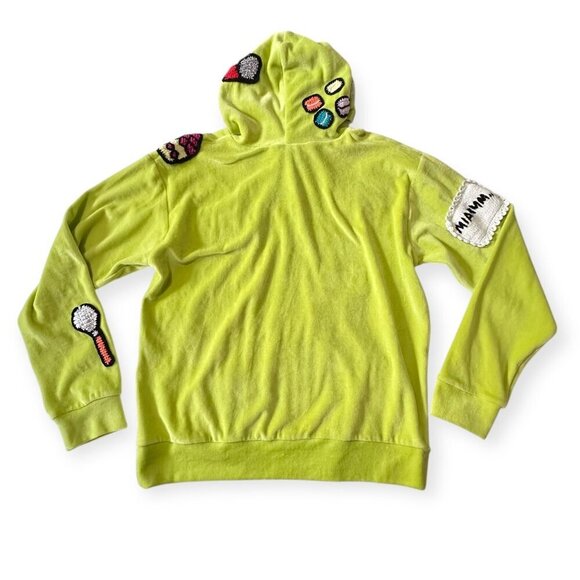 Michaela Buerger Light Green Velour Hoodie with Crochet Patches, Size  S - Picture 7 of 14